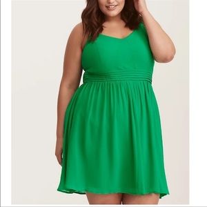 Torrid Green CHIFFON PLEATED SKATER DRESS